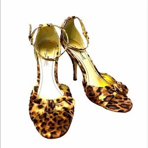 Leopard cheetah print sandal heels shoes NEW satin